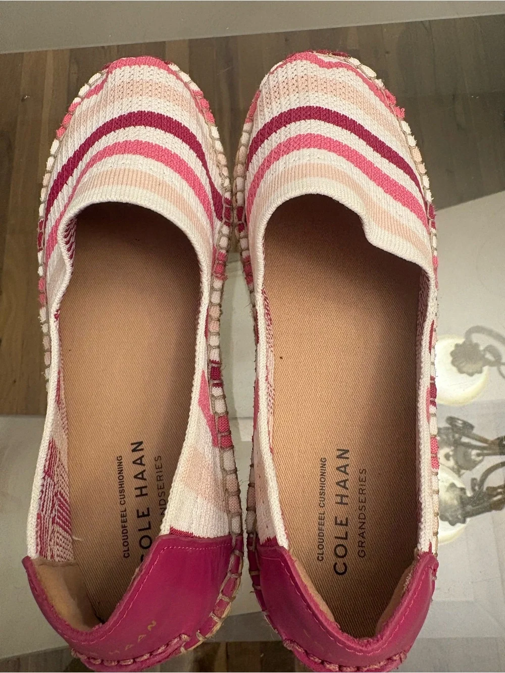 Pink White Striped Cole Haan Cloudfeel Grand Espadrille Sandal Shoes Size 7.5B